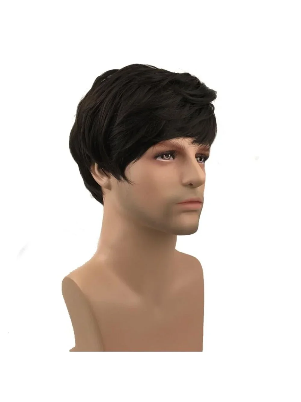 Men's Black Short Straight Layered Pixie Cut with Shaggy Long Bangs Anime Wig